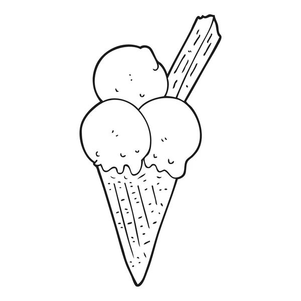 Kužel zmrzliny černobílou karikaturu — Stockový vektor
