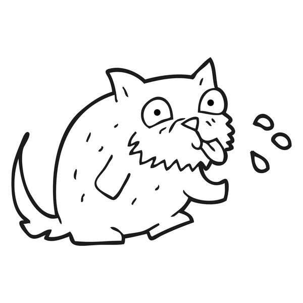 Zwart-wit cartoon kat waait framboos — Stockvector