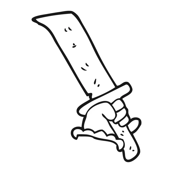 Zwart-wit cartoon hand met zwaard — Stockvector