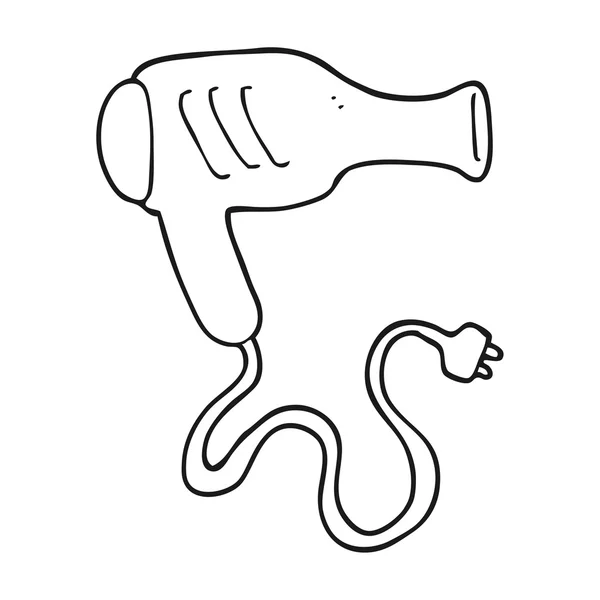 Sèche-cheveux dessin animé noir et blanc — Image vectorielle
