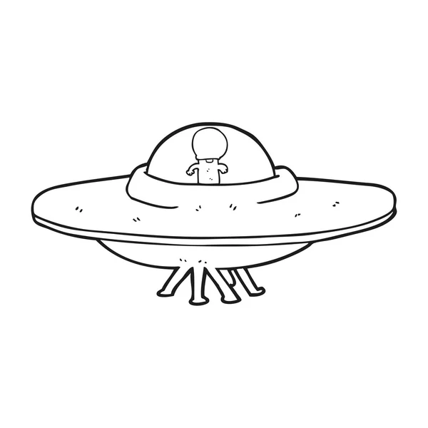 Schwarz-weißer Cartoon Alien fliegende Untertasse — Stockvektor