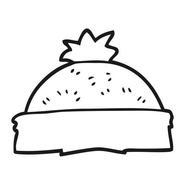 Chapeau d'hiver dessin animé noir et blanc — Image vectorielle