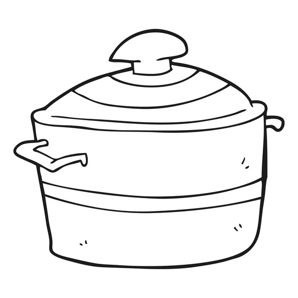 Černé a bílé kreslené vaření hrnec — Stockový vektor