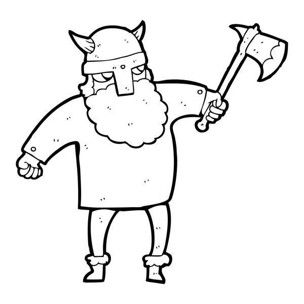 Zwart-wit cartoon viking warrior — Stockvector