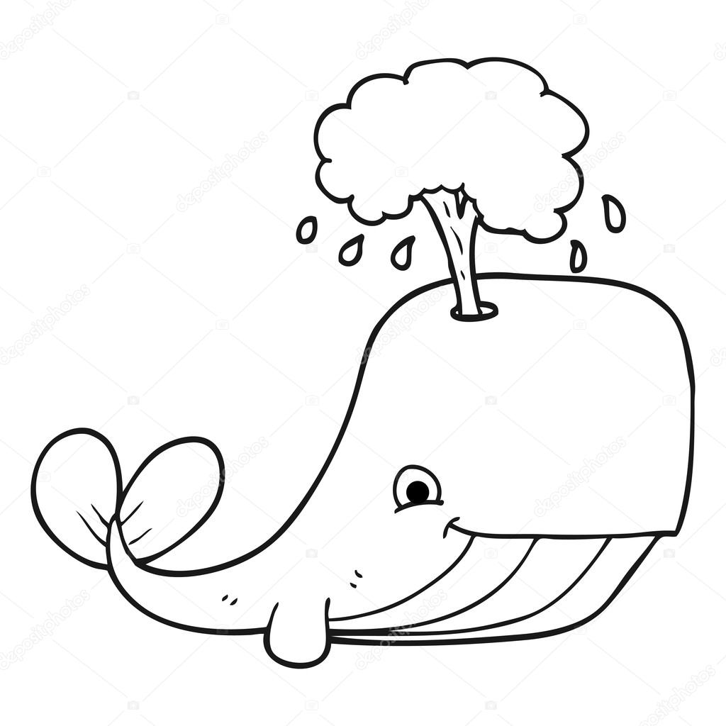 black and white cartoon whale spouting water — Stock ...