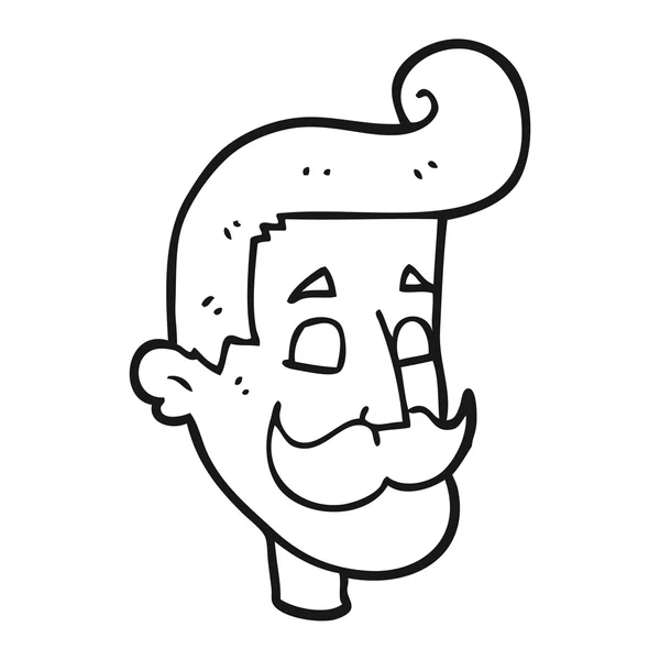 Hombre de dibujos animados en blanco y negro con bigote — Vector de stock