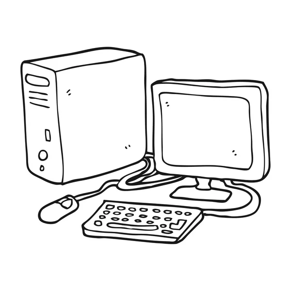 Schwarz-weißer Cartoon-Computer — Stockvektor