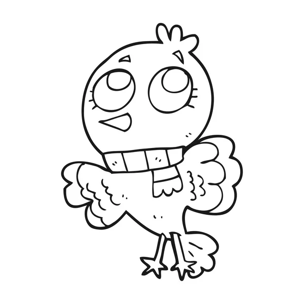 Lindo pájaro de dibujos animados en blanco y negro — Vector de stock
