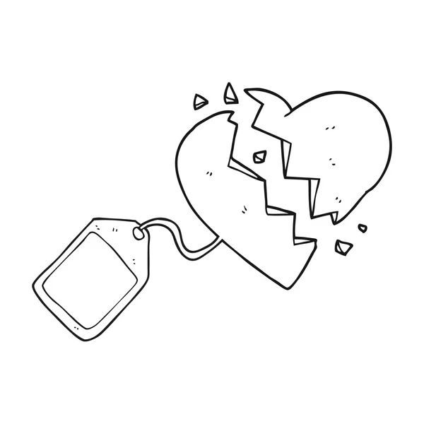 Schwarz-weiße Cartoon-Kofferanhänger an gebrochenem Herzen — Stockvektor