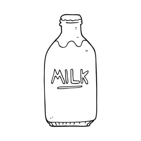 Botella de leche de dibujos animados en blanco y negro — Vector de stock