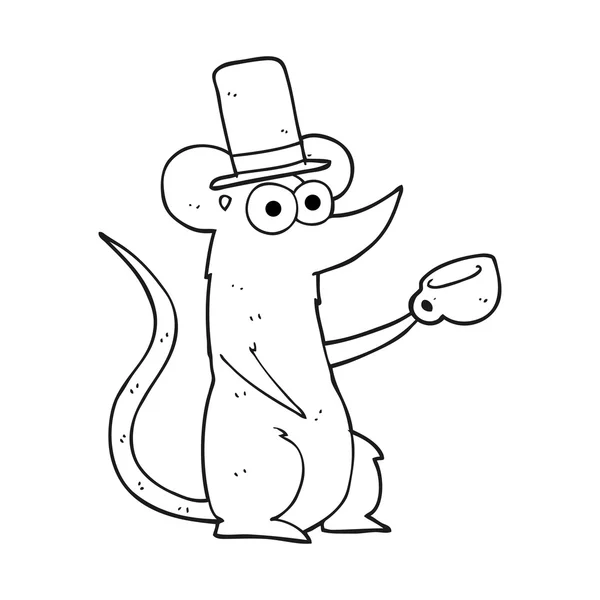 Ratón de dibujos animados en blanco y negro con copa y sombrero de copa — Archivo Imágenes Vectoriales