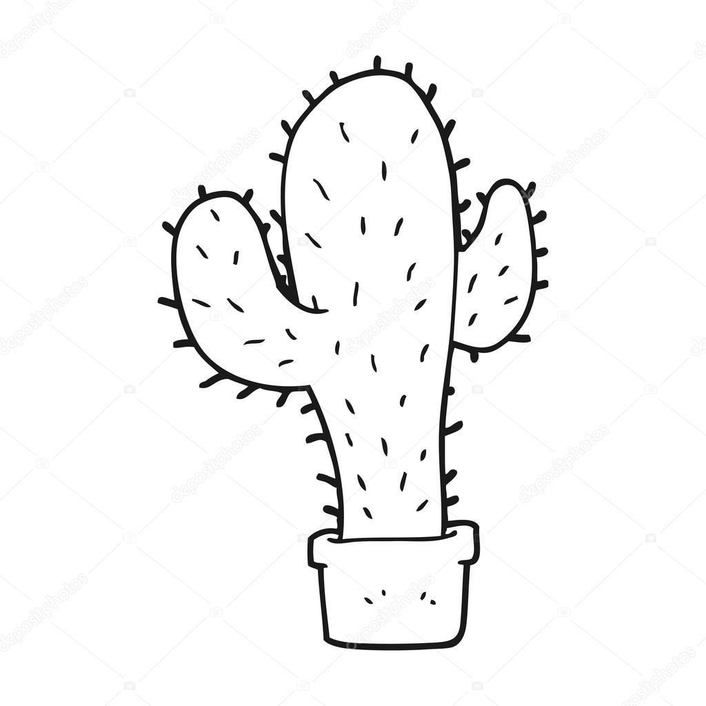 Black and white cartoon cactus Stock Illustration by ©lineartestpilot