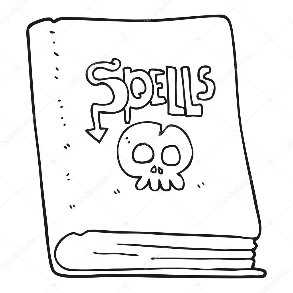 Dessiné   main levée livre de sorts de dessin animé noir et blanc — Vecteur par lineartestpilot