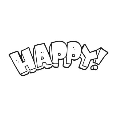 siyah beyaz çizgi film mutlu metin sembol