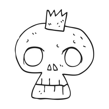 siyah beyaz çizgi film kafatası ile taç