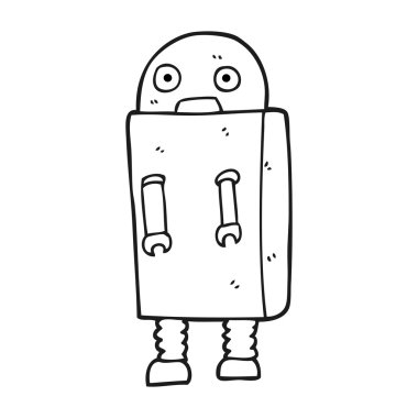 siyah beyaz çizgi film robot