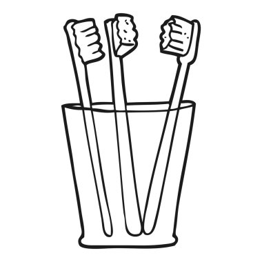 siyah beyaz çizgi film cam ve diş fırçaları