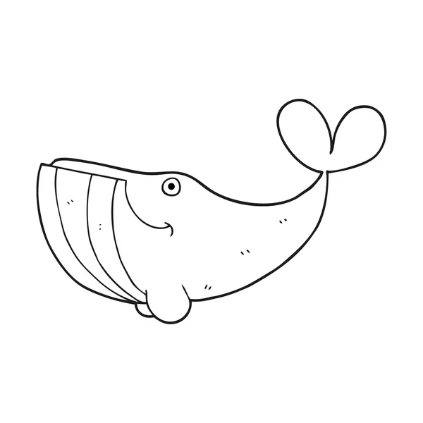 Siyah beyaz çizgi film mutlu balina — Stok Vektör