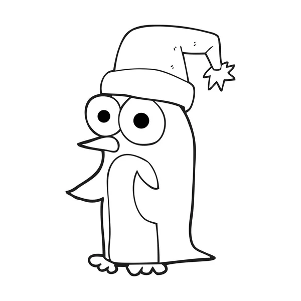 Pingüino de Navidad de dibujos animados en blanco y negro — Vector de stock