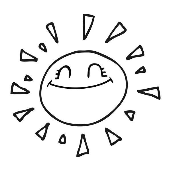 Bahagia hitam dan putih kartun matahari - Stok Vektor