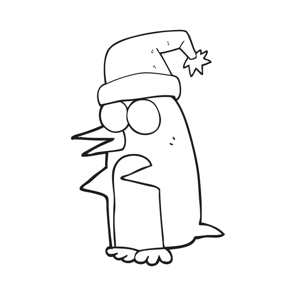 Noir et blanc dessin animé pingouin de Noël — Image vectorielle