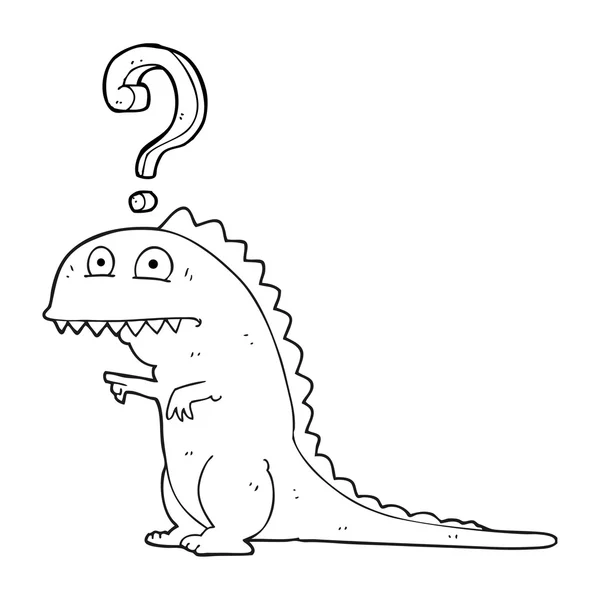 Dibujos animados en blanco y negro dinosaurio confundido — Vector de stock