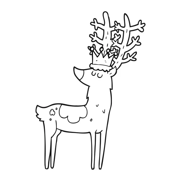 Negro y blanco dibujos animados ciervo rey — Vector de stock