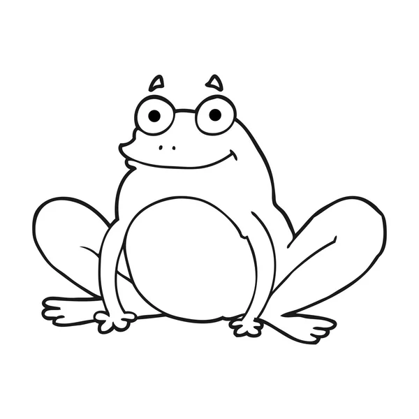 Black and white cartoon happy frog — Stock Vector