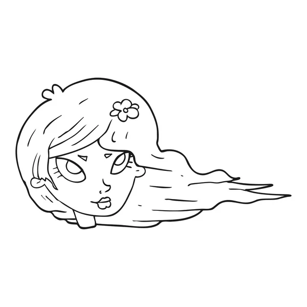 Nero e bianco cartone animato donna con soffiare i capelli — Vettoriale Stock