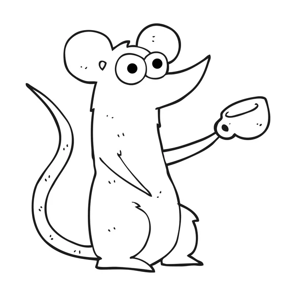 Черно-белая мультяшная мышь с чашкой кофе — стоковый вектор