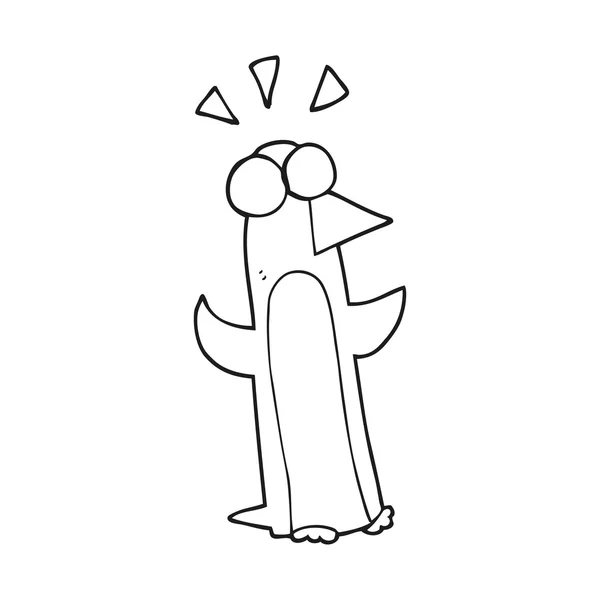 Svartvita tecknade förvånade pingvin — Stock vektor