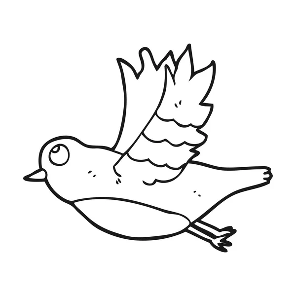 Pássaro cartoon preto e branco voando — Vetor de Stock