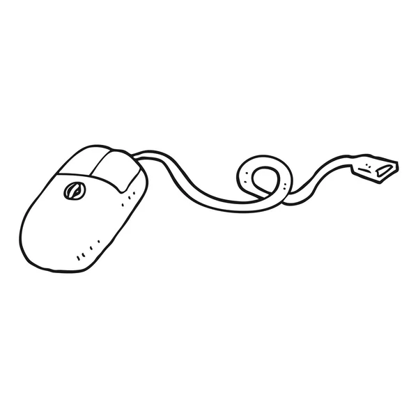 Rato de computador cartoon preto e branco — Vetor de Stock