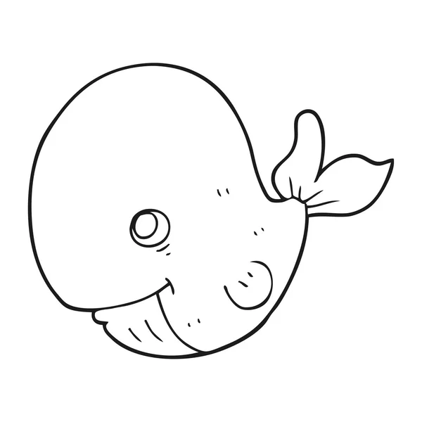 흑백 만화 행복 한 고래 — 스톡 벡터