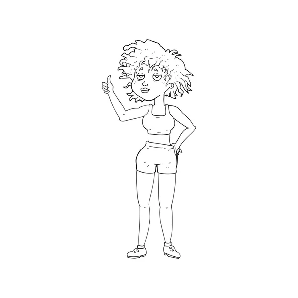 Noir et blanc dessin animé fatigué gymnase femme — Image vectorielle