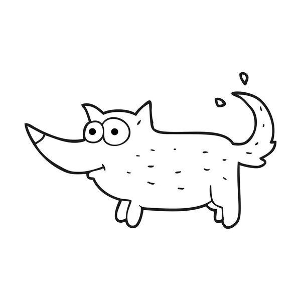 Negro y blanco de dibujos animados perro meneando cola — Vector de stock