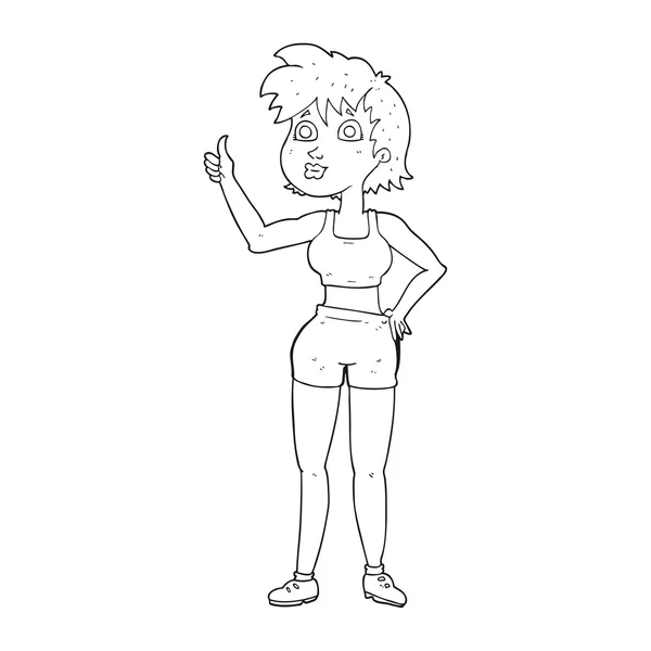 Dibujos animados en blanco y negro mujer feliz gimnasio — Vector de stock