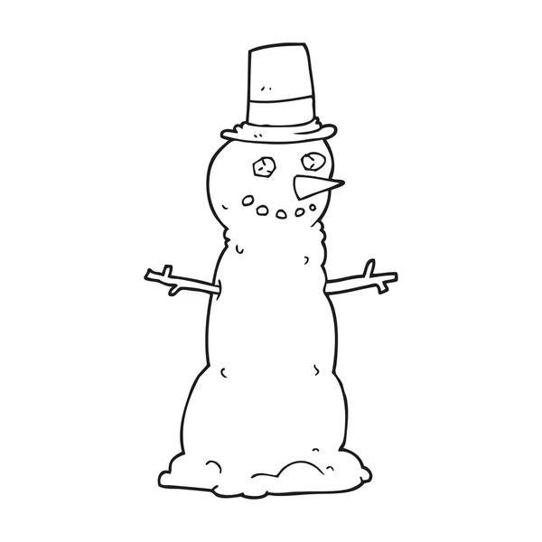 Black and white cartoon snowman in top hat — Stock Vector