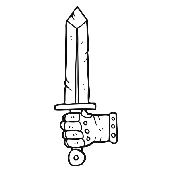 Zwart-wit cartoon hand met zwaard — Stockvector