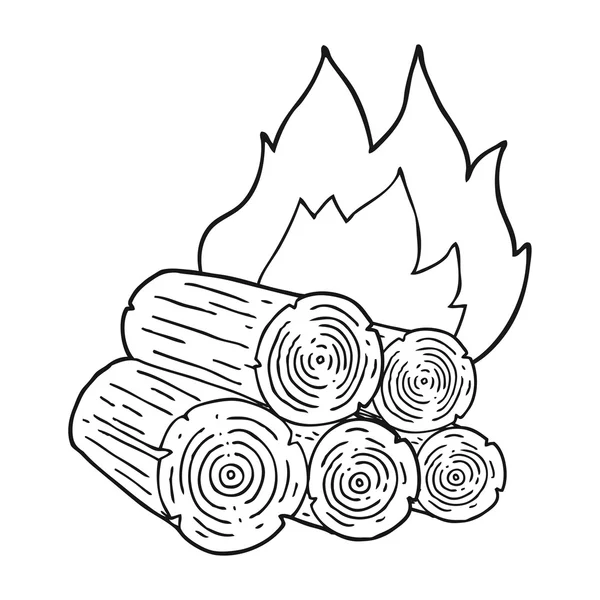 Black and white cartoon burning logs — Stock Vector