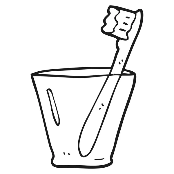 Brosse à dents dessin animé noir et blanc en verre — Image vectorielle