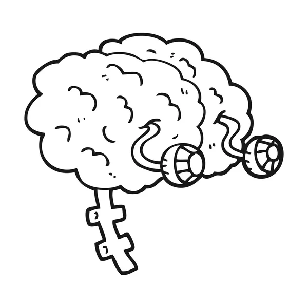 Black and white cartoon brain — Stock Vector