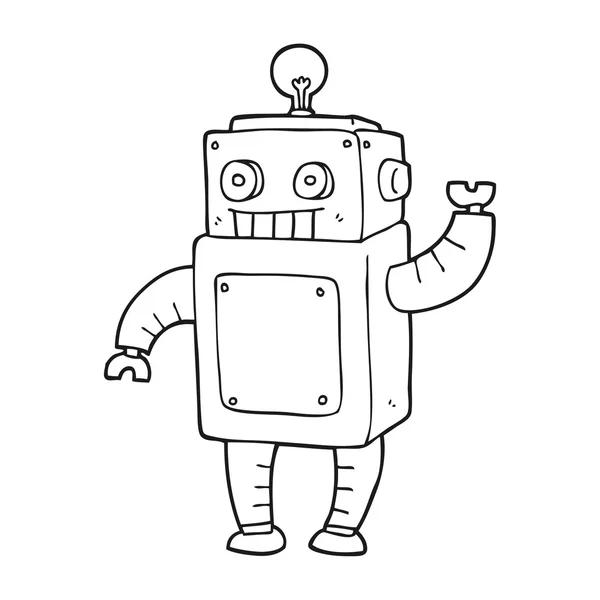 Robot de dibujos animados en blanco y negro — Vector de stock