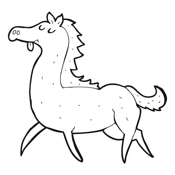 Caballo de dibujos animados en blanco y negro — Vector de stock