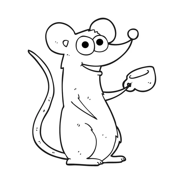 Souris dessin animé noir et blanc avec tasse de thé — Image vectorielle