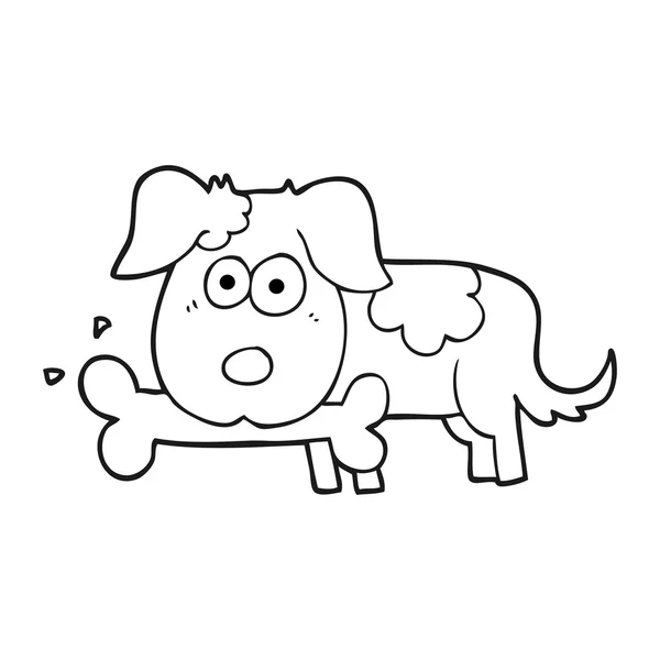 Perro de dibujos animados blanco y negro con hueso — Archivo Imágenes Vectoriales