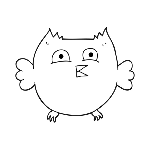 Black and white cartoon happy owl — стоковый вектор