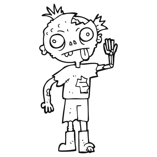 Zombie dessin animé noir et blanc — Image vectorielle