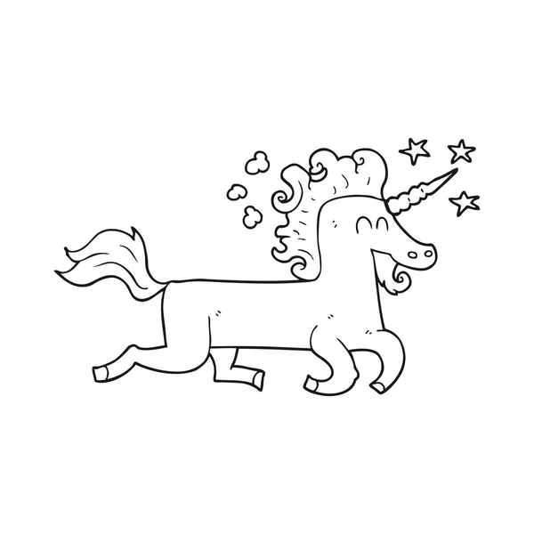 Kartun unicorn hitam dan putih - Stok Vektor