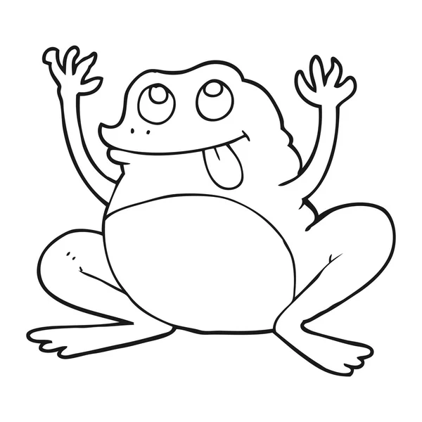 Funny black and white cartoon frog — Stock Vector